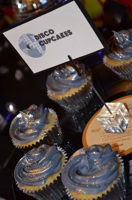 70s Disco Party table disco glitter cupcakes 2
