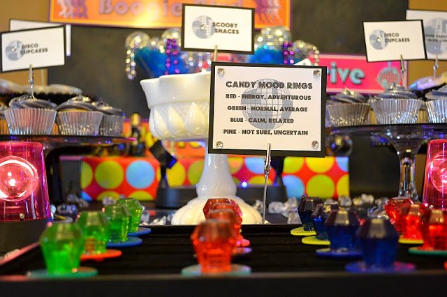 70s Disco Party table candy mood rings