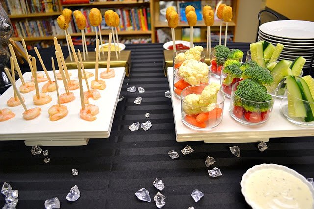 Christmas gift wrapping party food shrimp skewers