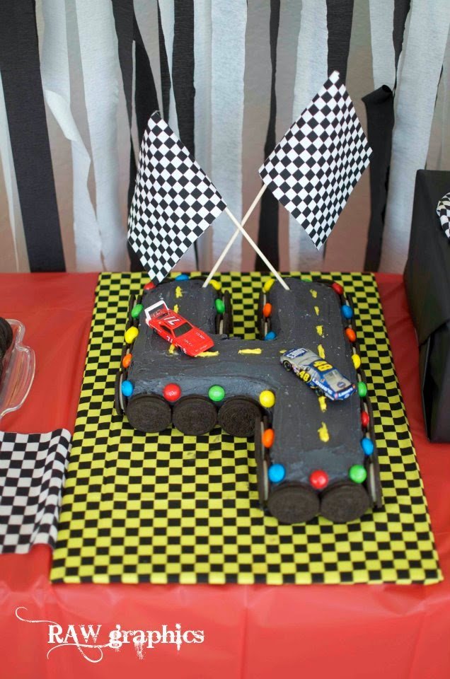 M&M racecar party racetrack cake