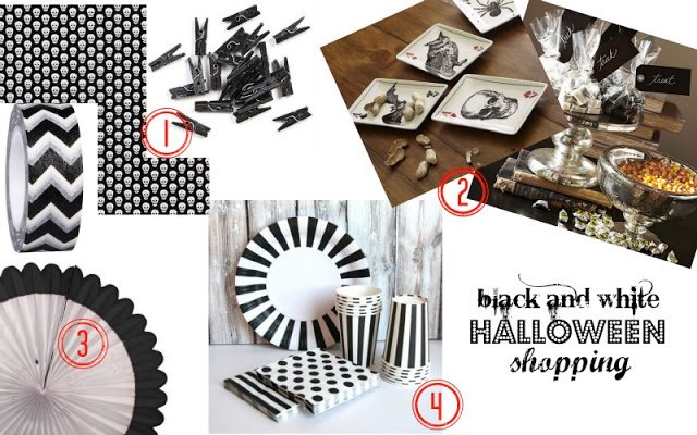 black and white Halloween party supplies