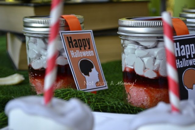 zombie party treat table Brains In A Jar
