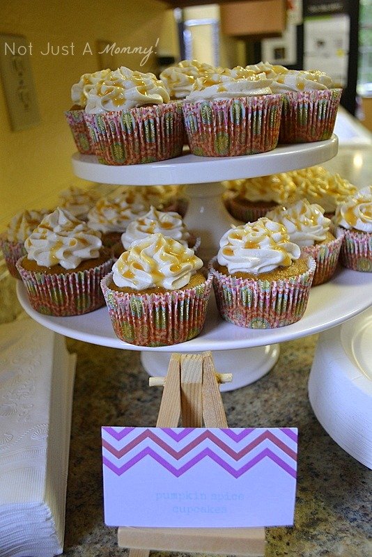 Sugar and spice autumn themed baby girl shower pumpkin spice cupcakes