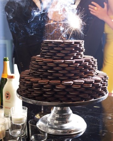 celebrating New Year's Eve at home Oreo cookie cake