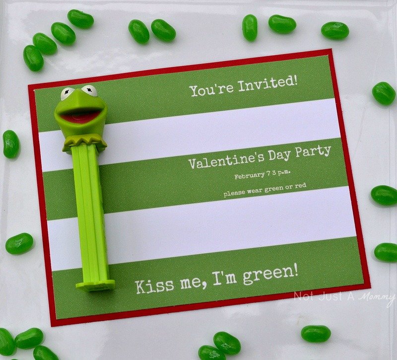 Kiss Me I'm Green Kermit The Frog Valentine's Day/St. Patrick's Day party invite