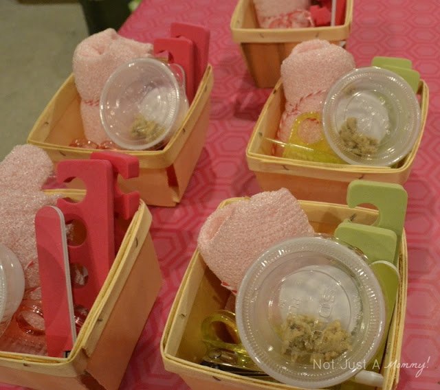 girls' weekend spa party Think Garnish baskets
