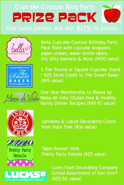 Back to school Bella Cupcake Couture blog party prize pack