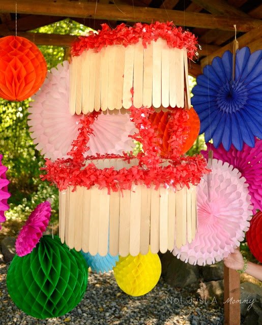 Pop Up Popsicle Party jumbo popsicle stick chandelier