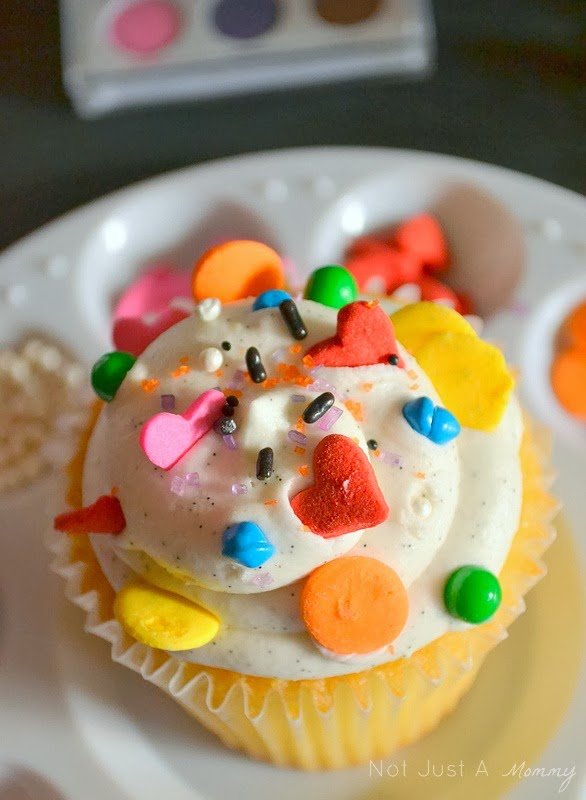 Color Of Love Valentine party table decorated cupcakes