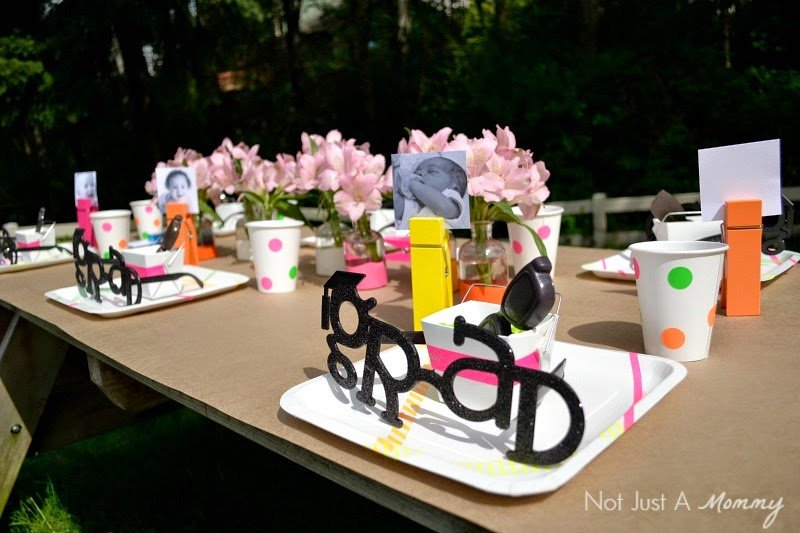 Headed For A Bright Future neon graduation party wide table