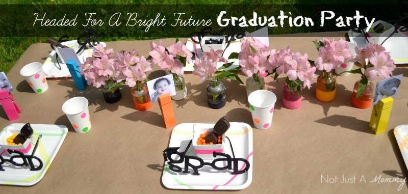 Headed For A Bright Future neon graduation party table
