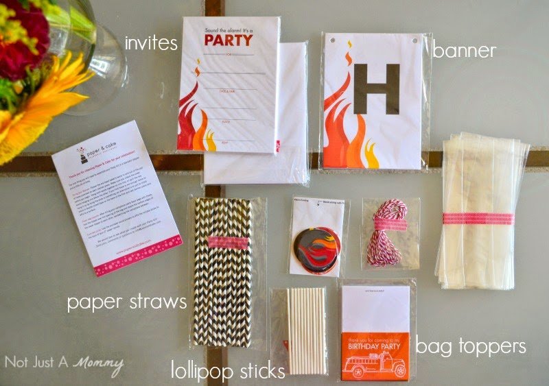 Paper & Cake Fire Truck Birthday party kit