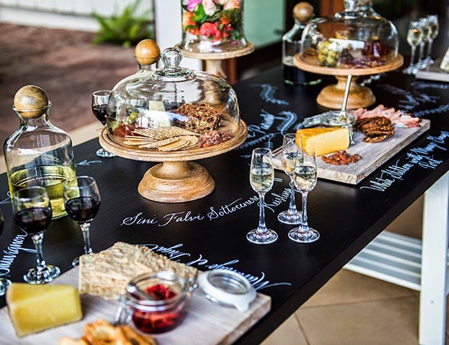 Wine and cheese party planning tips chalkboard spread