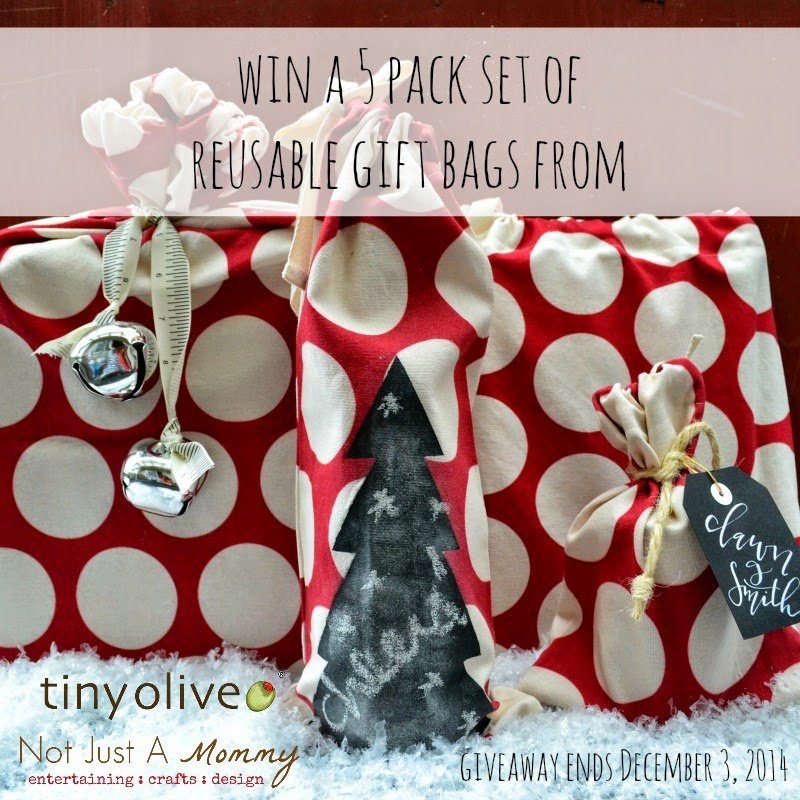 Win a 5 pack set of reusable gift bags from @TinyOlive + @NotJustAMommy; giveaway ends December 3