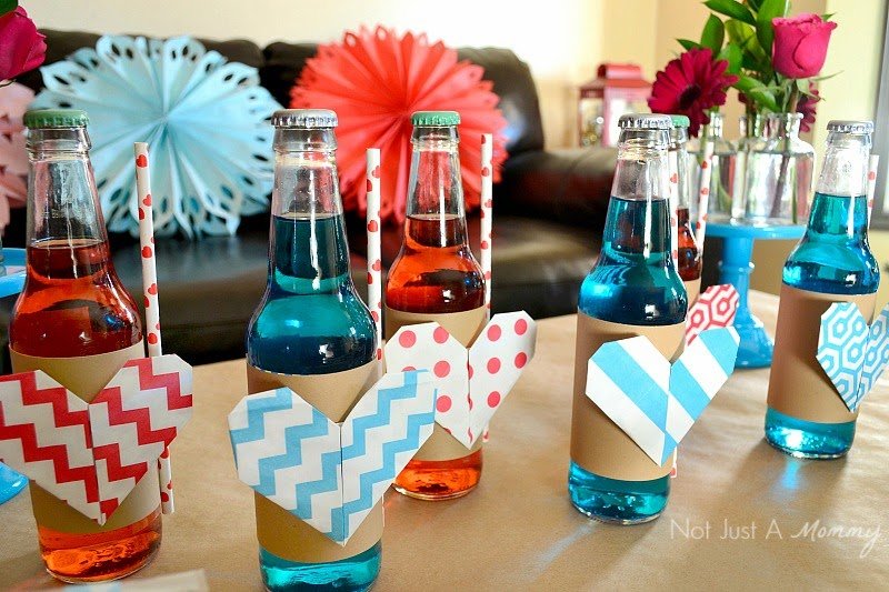 Love Is In The Air Valentine Table origami heart drink bottles