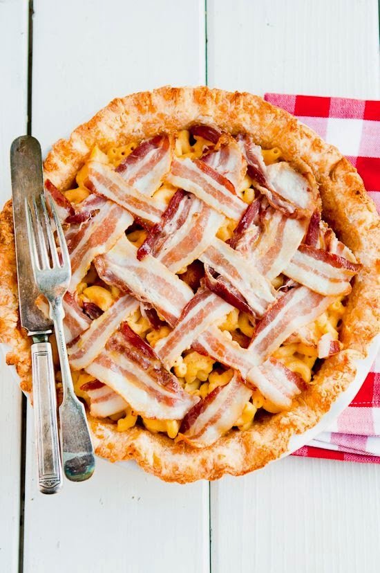 Pi Day; macaroni and cheese with a bacon top pie