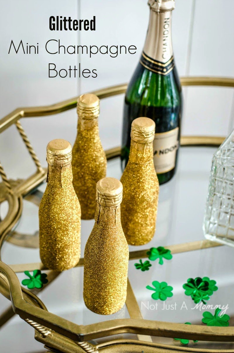 St. Patrick's Day Blogger Party - Glittered Mini Champagne Bottles