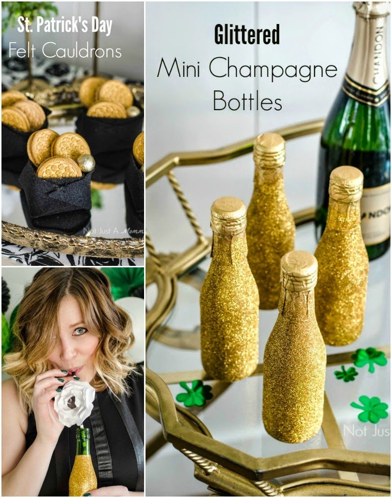 St. Patrick's Day Blogger Party - Felt Cauldrons + Glittered Mini Champagne Bottles