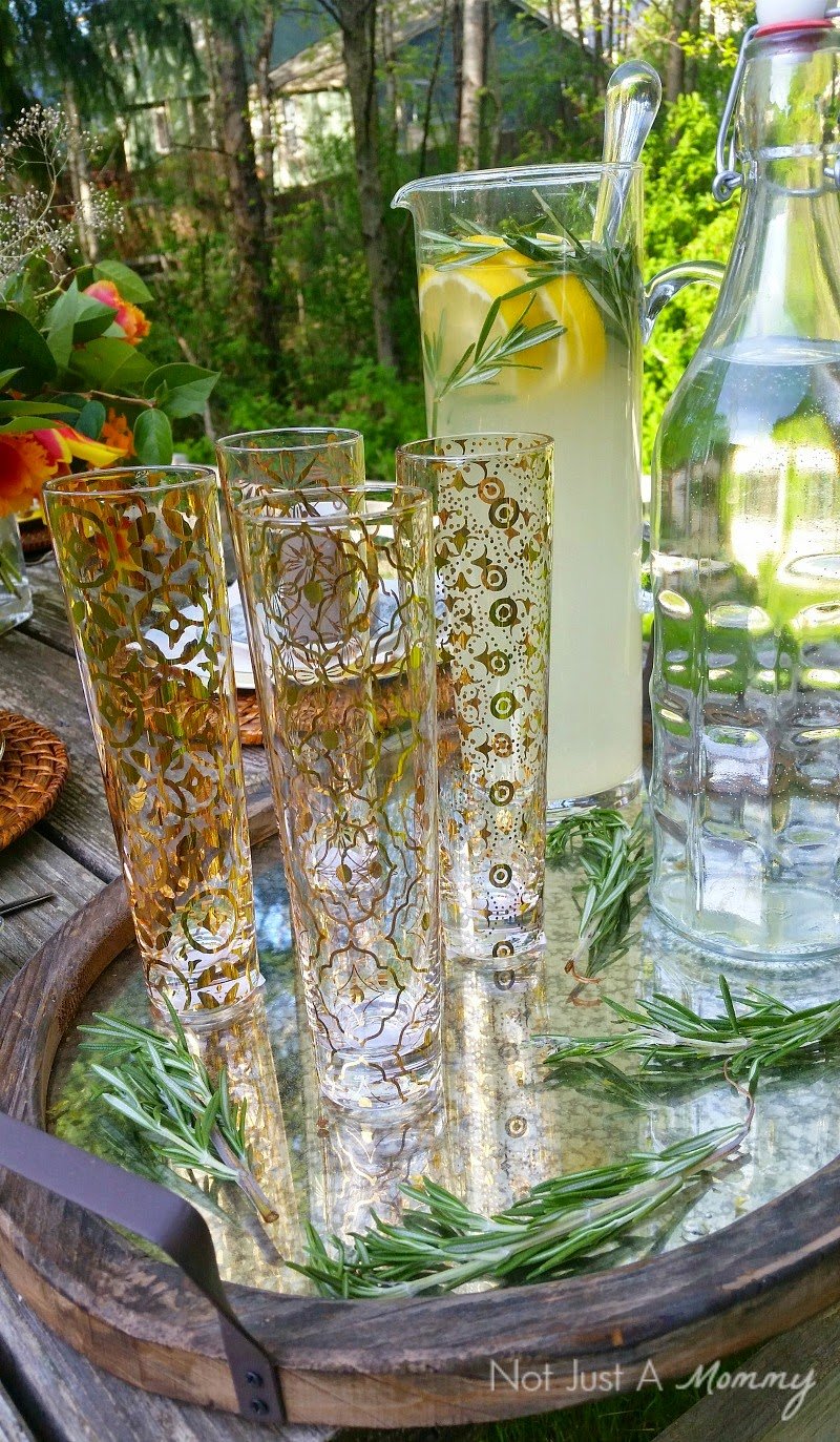 Mother's Day Brunch Tablescape rosemary infused lemonade