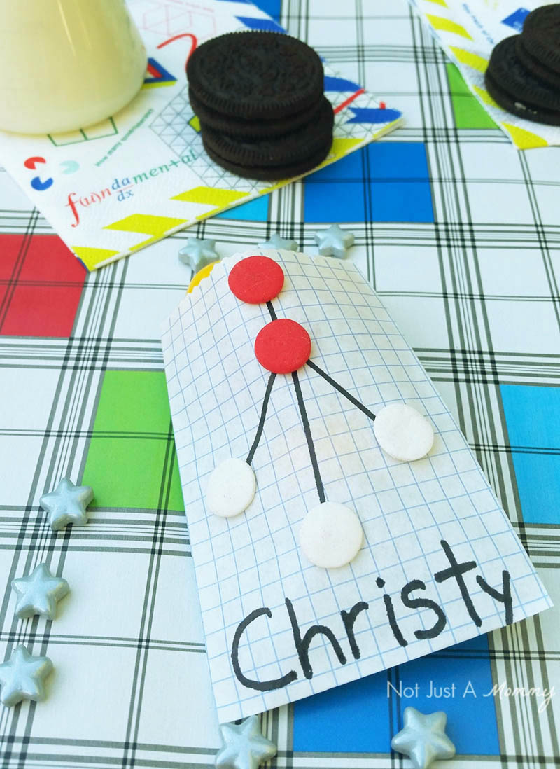 Science party treat bags; closeup