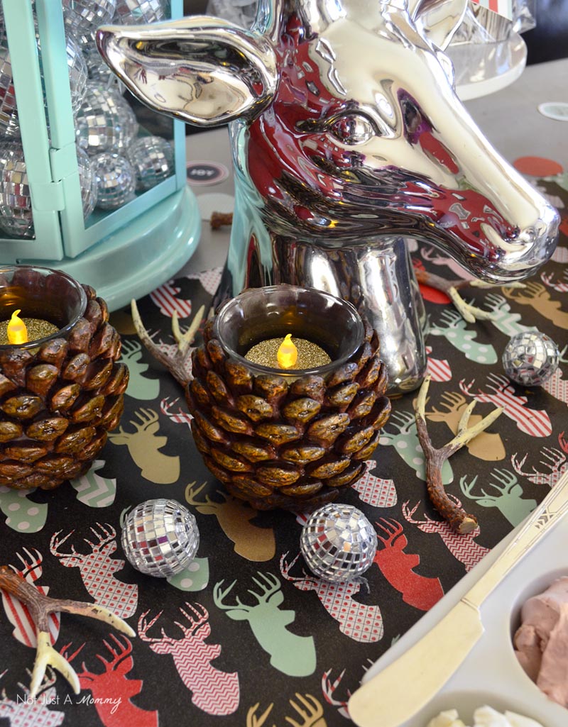 Bagels + Bloody Marys Christmas Brunch pinecone votives