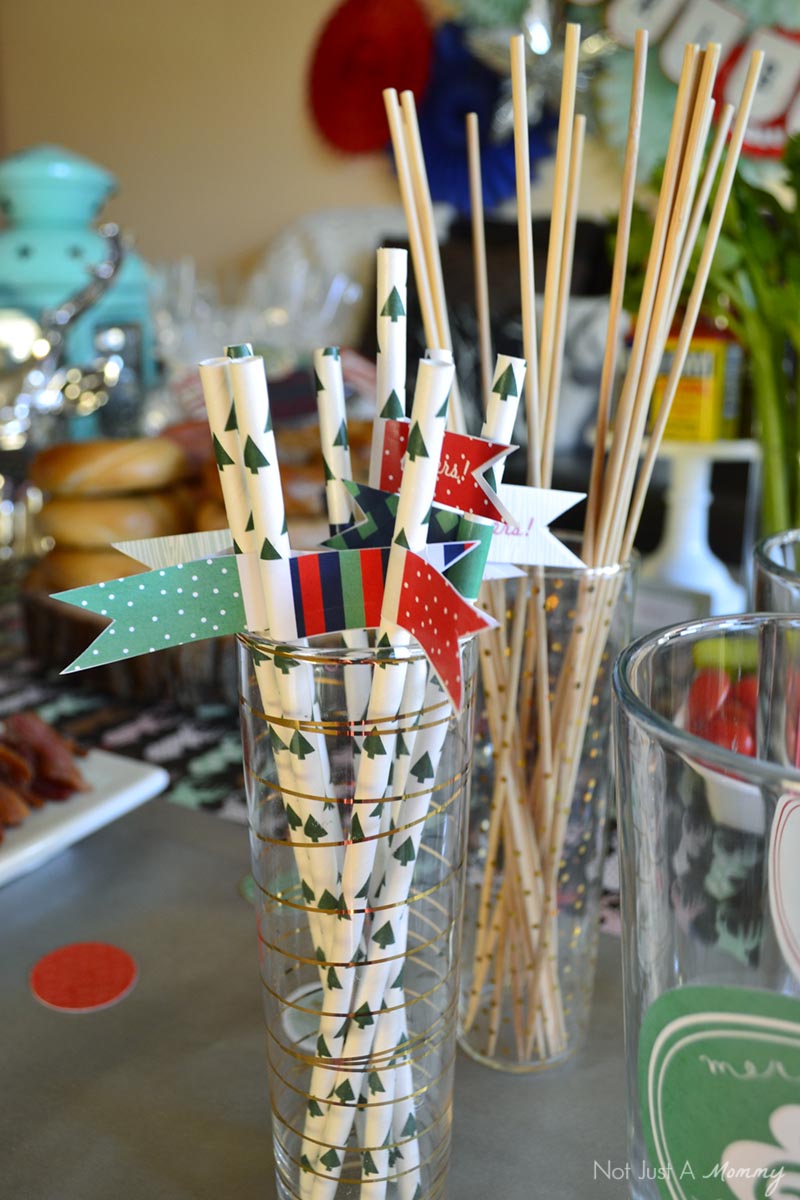 Bagels + Bloody Marys Christmas Brunch straws and skewers