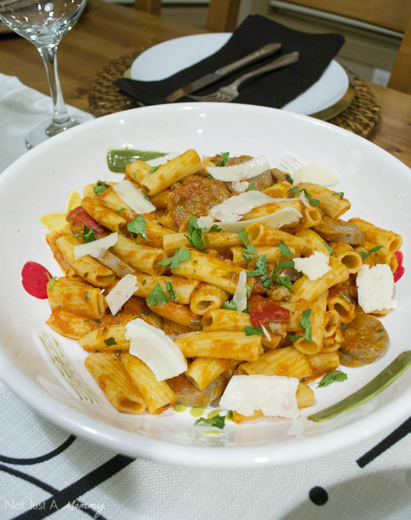 How To Make Your Everyday Dinner Special; Bertolli's family size Italian Sausage and Rigatoni is one-skillet ease