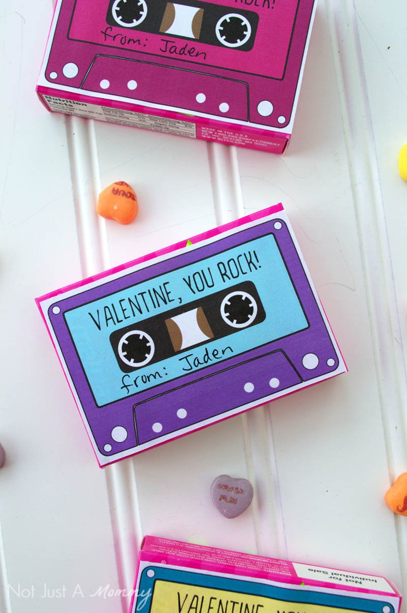 Turn candy boxes into cassette tape valentines with my free download