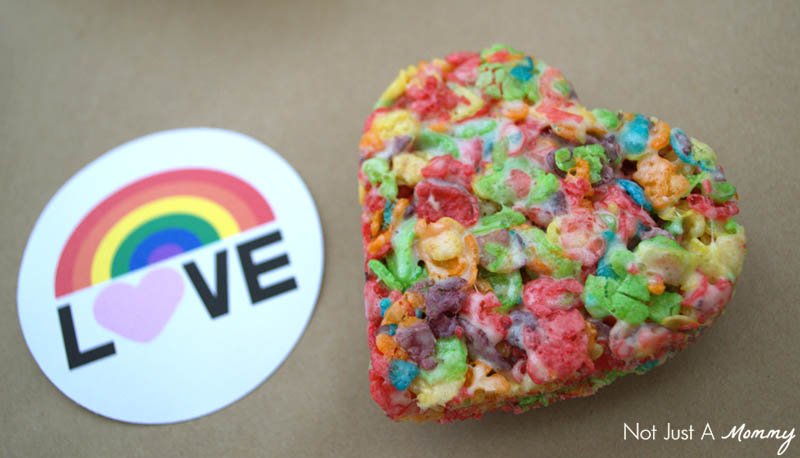 Make Valentine's Day treats with Fruity Pebbles and cut with a heart cookie cutter 