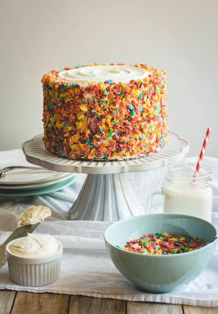 12 Fun Ways To Eat Fruity Pebbles; decorate a cake