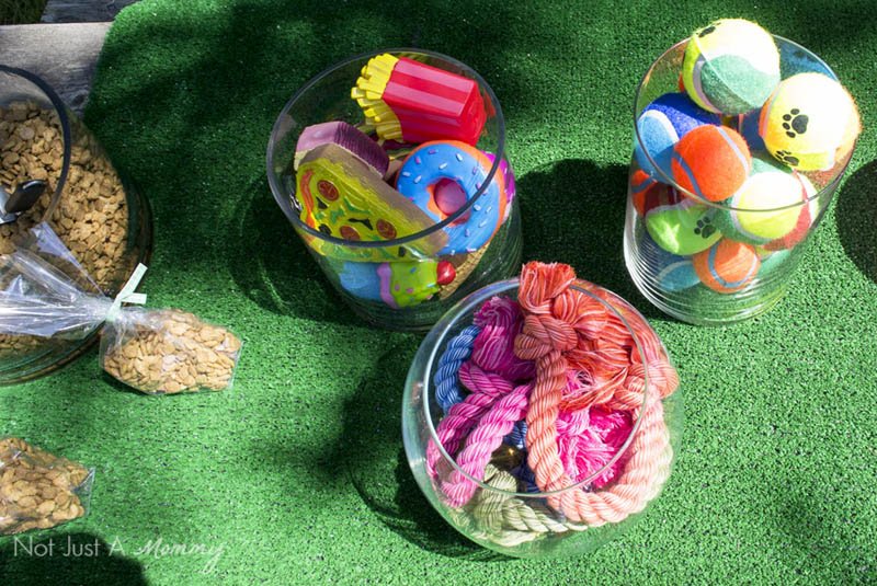 10 Tips For Hosting Your Dog's Barkday Party; doggy toys table