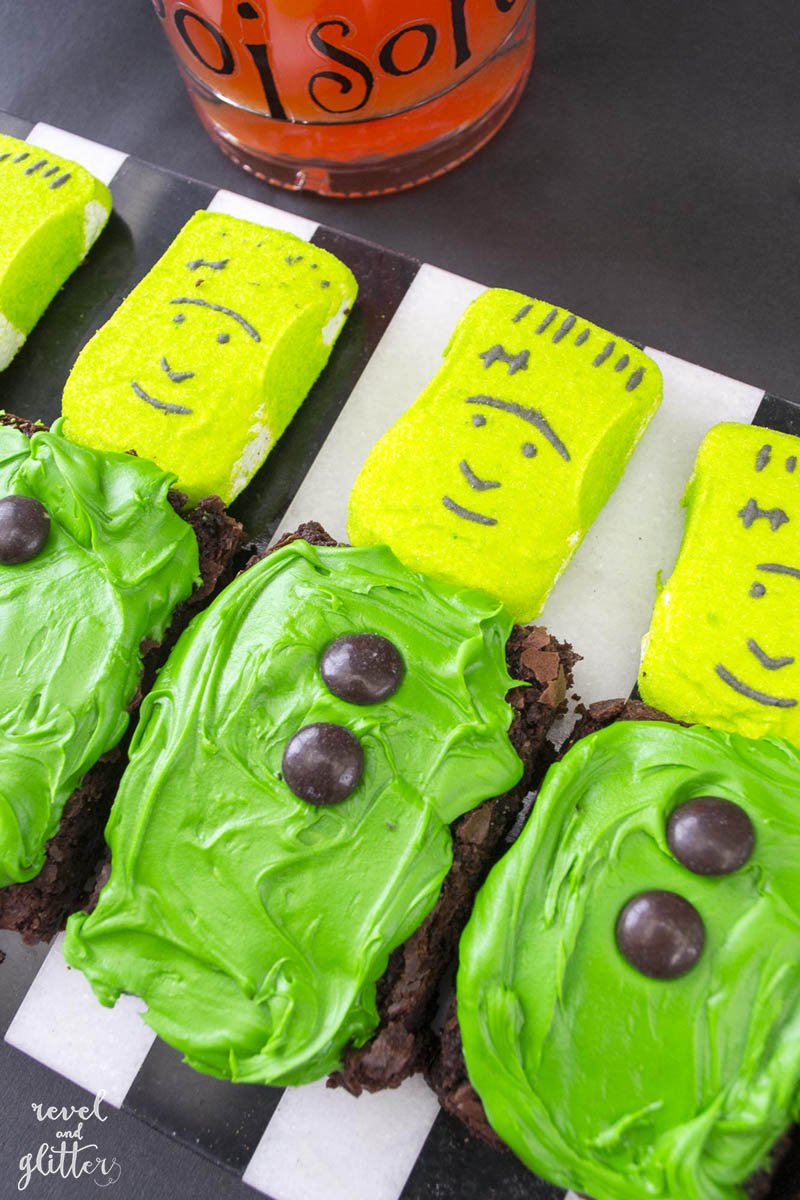 Make easy Halloween party treats with brownies! Frankenbrownies and brownie graveyards