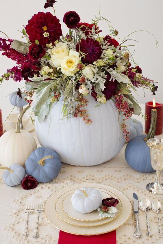 Thanksgiving in Cranberry pumpkin centerpiece