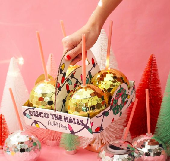 Disco Ball Holiday Ideas; gold tumblers