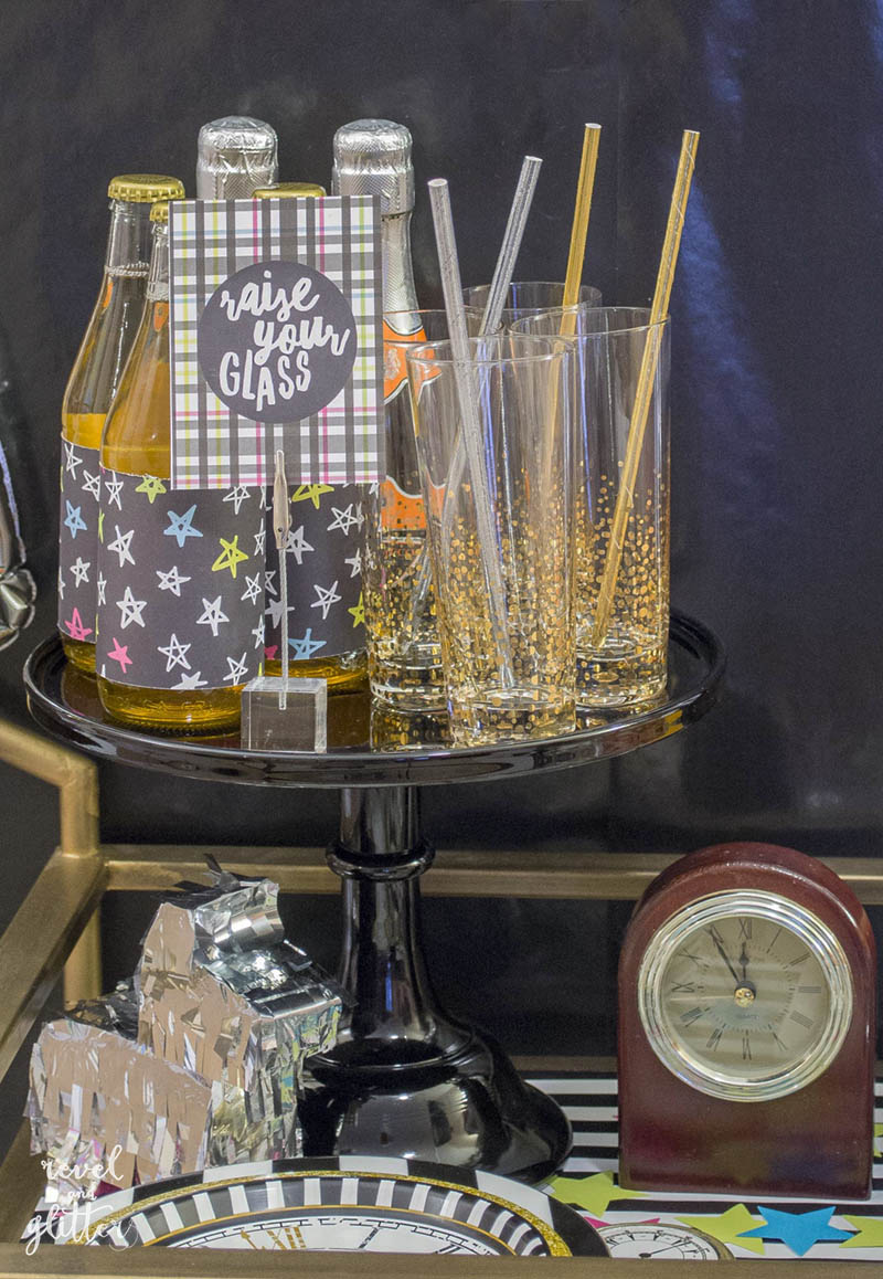 Bright + Colorful New Year’s Eve Party; confetti glasses