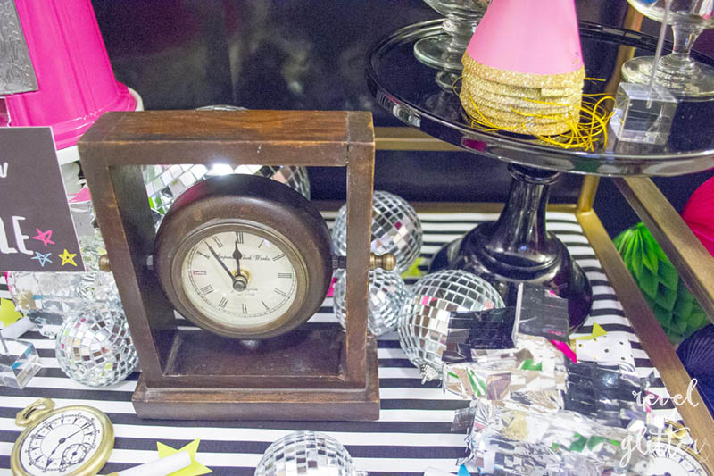 Bright + Colorful New Year’s Eve Party; using clocks for decor
