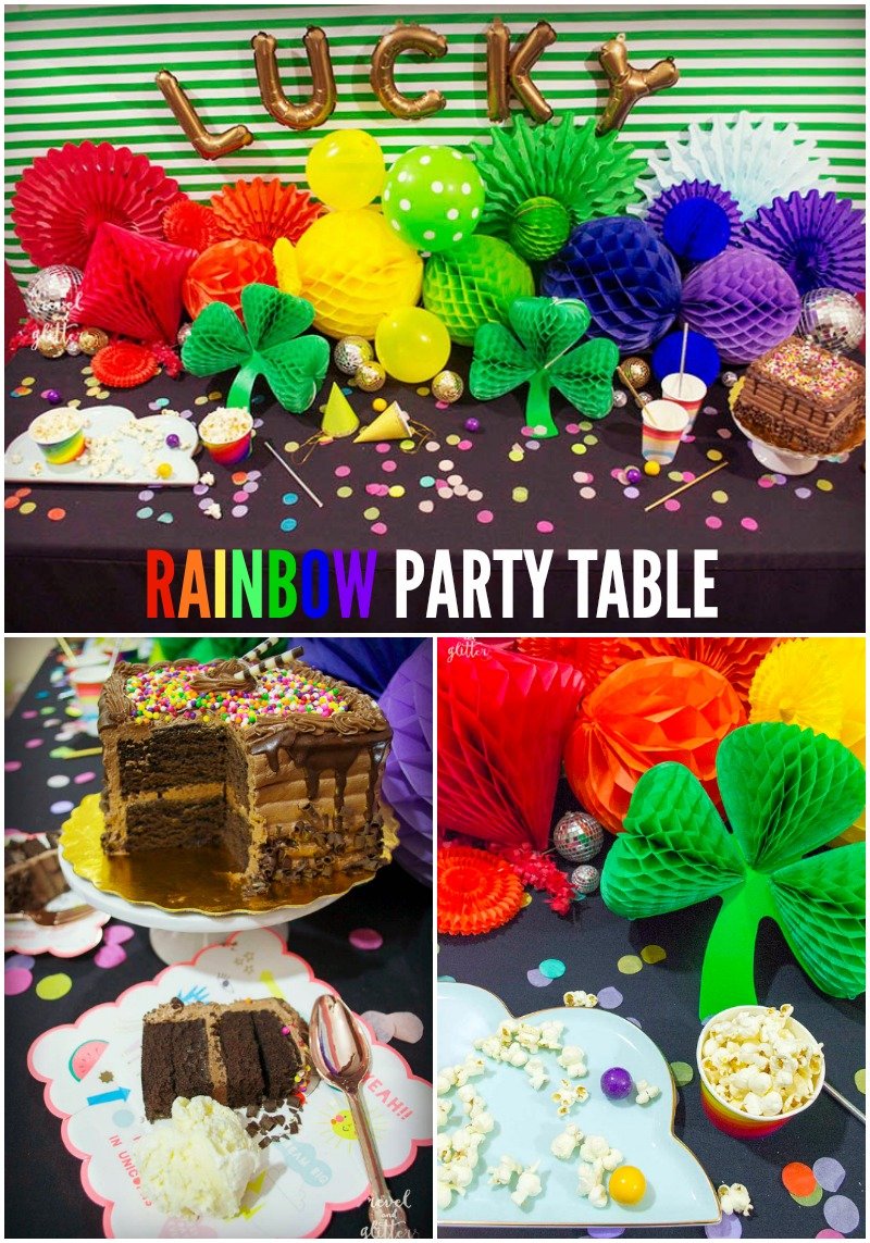 A fun rainbow party table for St. Patrick's Day