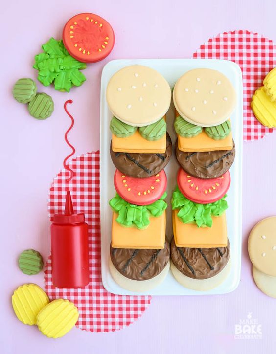11 Favorite Foods Party Ideas; hamburger cookies