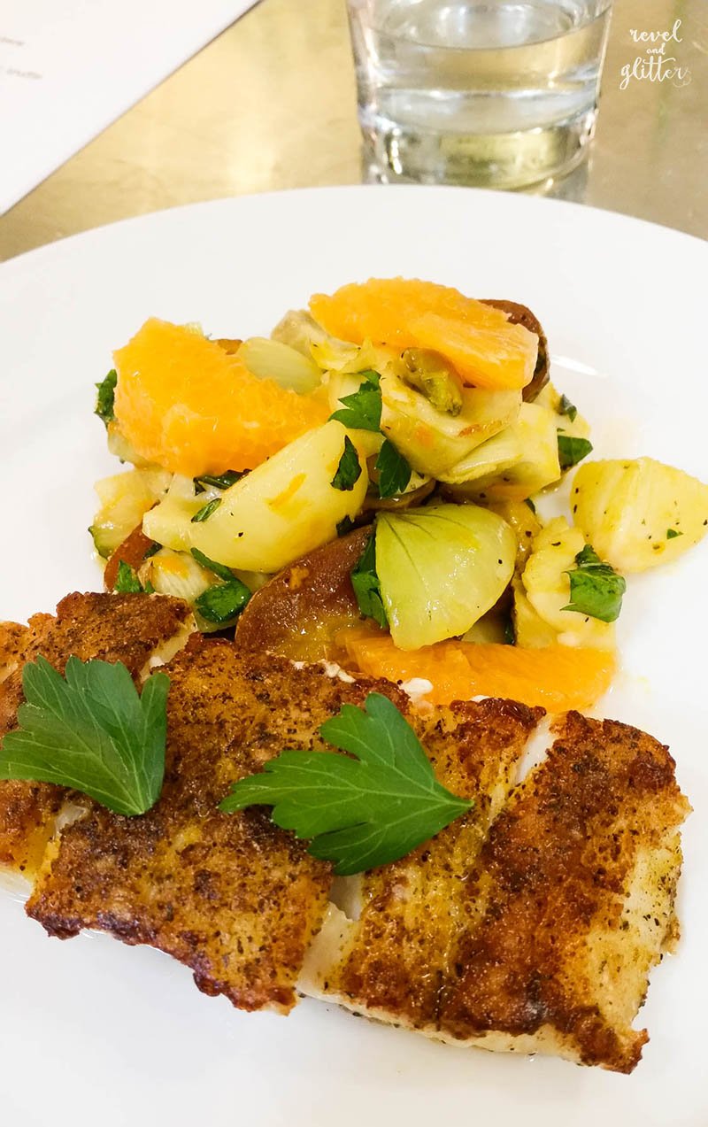 An Evening of Food, Wine and Learning with Eat Seattle; seared ling cod with potato fennel orange and mint salad