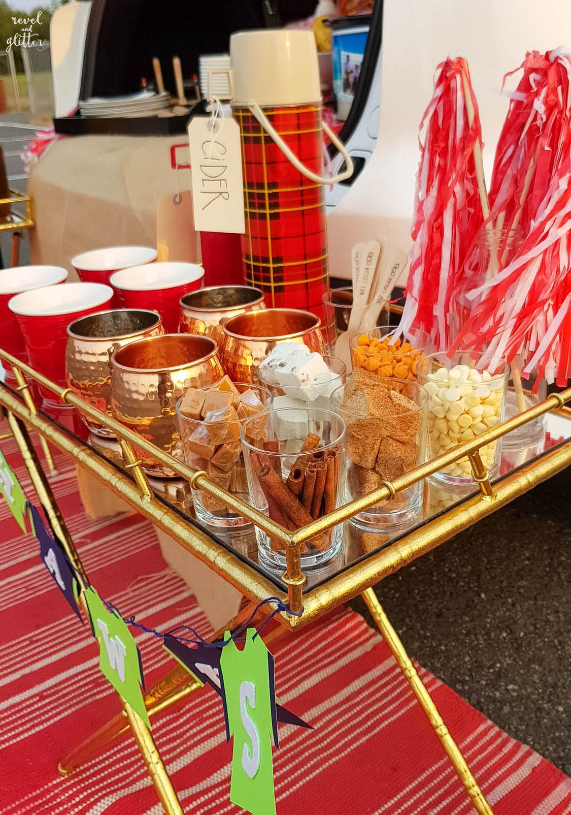 Tailgating in Style! Side view of warm drinks