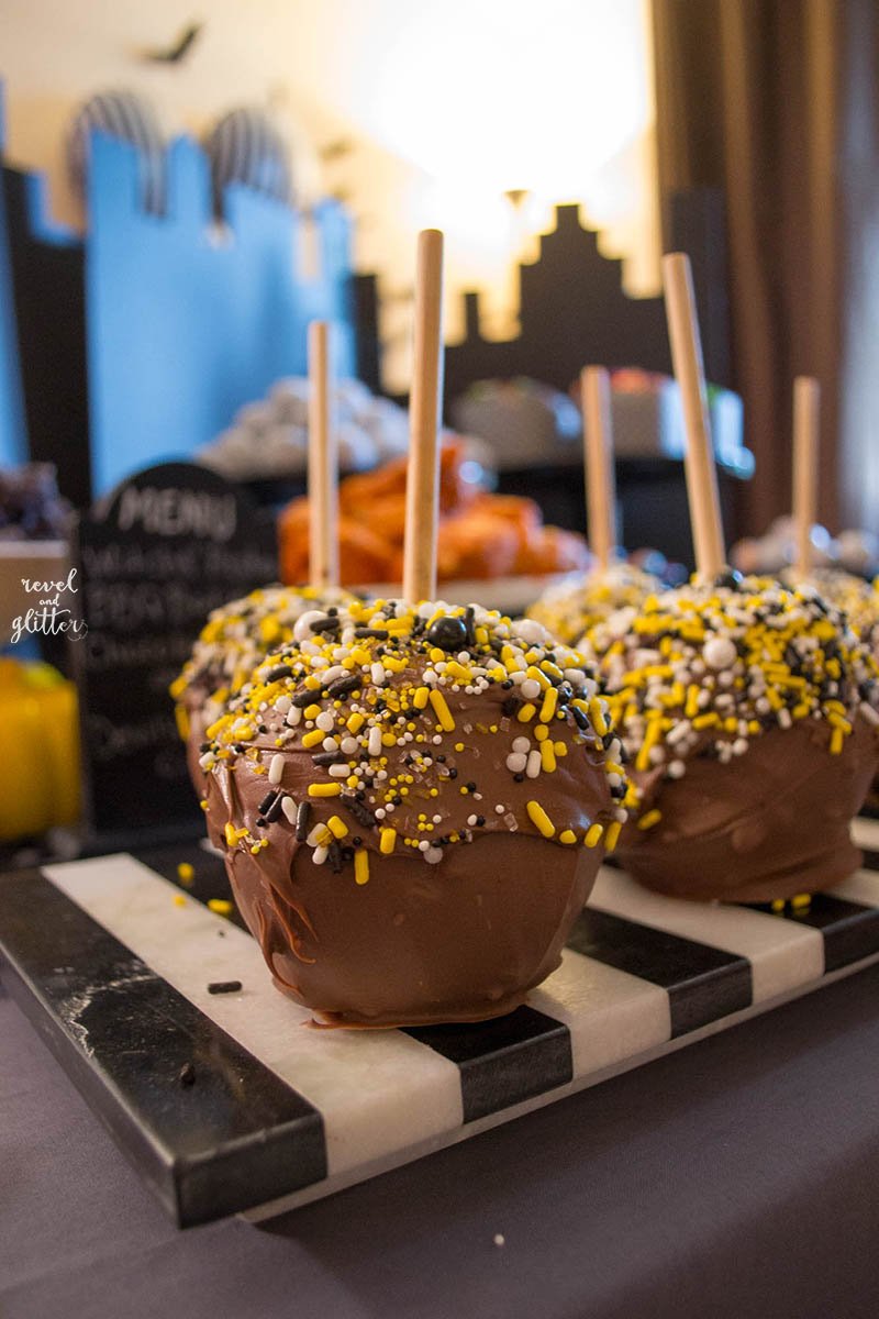 Batman-Inspired Halloween Party; chocolate covered apples