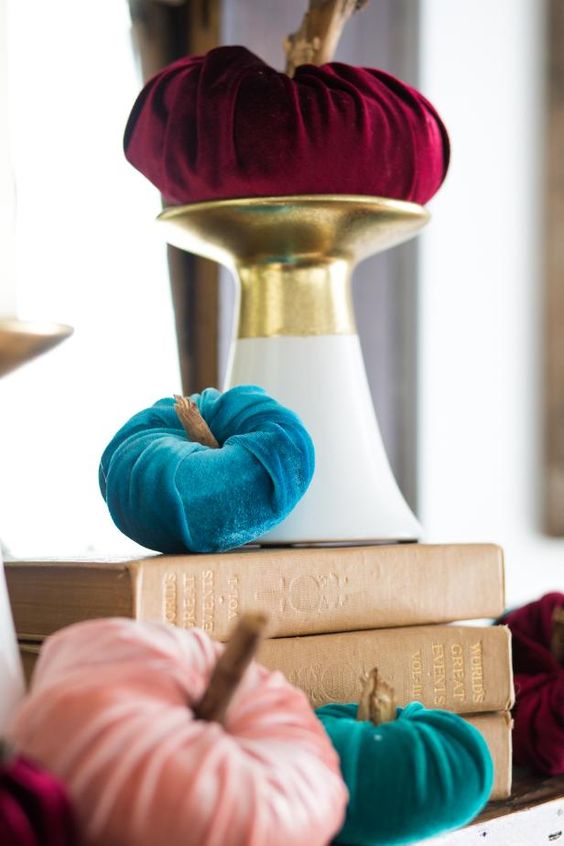 10 ways to use velvet in your home; velvet pumpkins