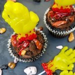 5 Last Minute Halloween Cupcake Ideas; gummy zombie hands