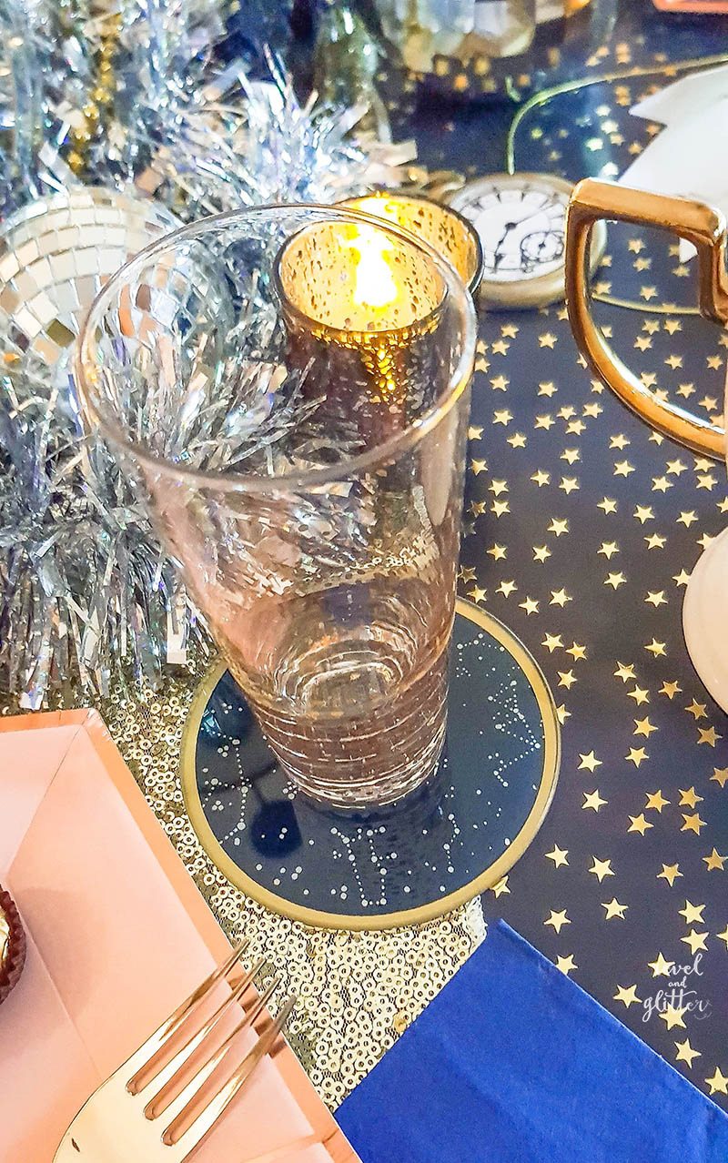Navy, gold and silver New Year's Eve party; drink coasters