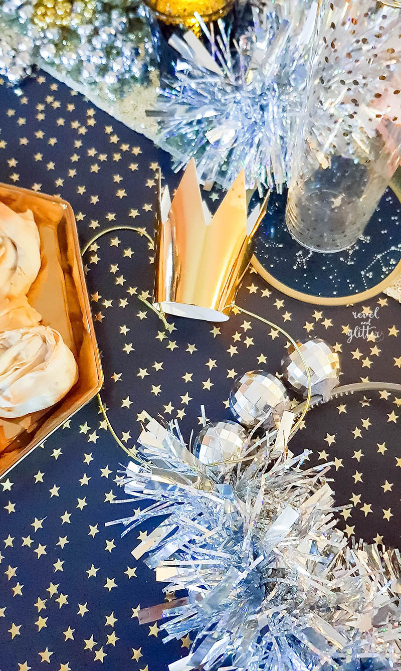 Navy, gold and silver New Year's Eve party; crown and headband