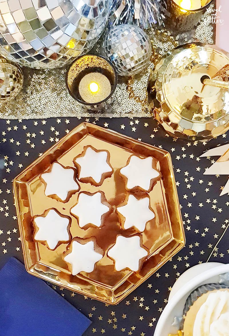 Navy, gold and silver New Year's Eve party; star cookies