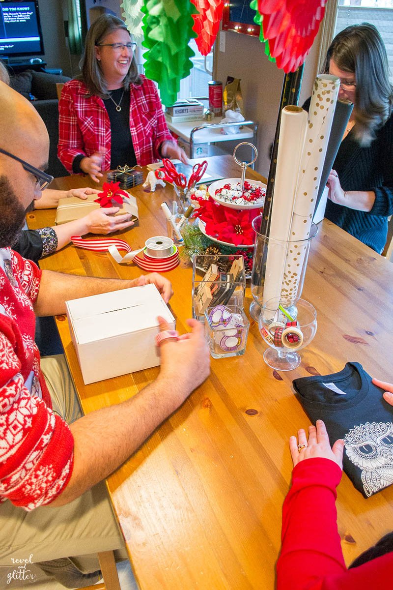 How to host a holiday gift wrapping brunch; guests