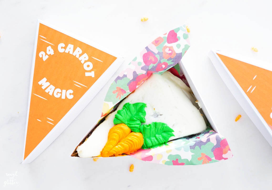Pie box carrot label; carrot cake slice
