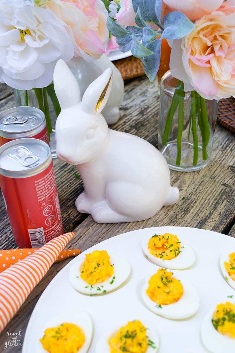 An outdoor Easter Table; deviled eggs