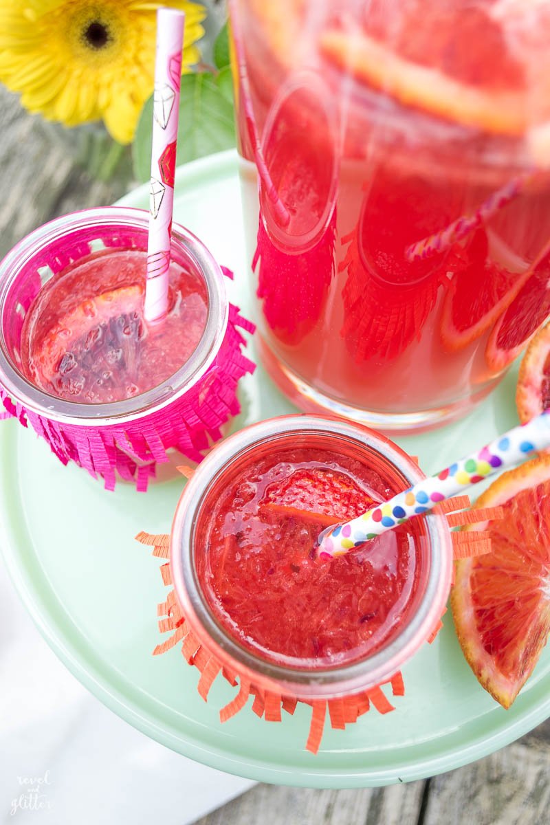 A pitcher of Blood Orange Ginger Lemonade